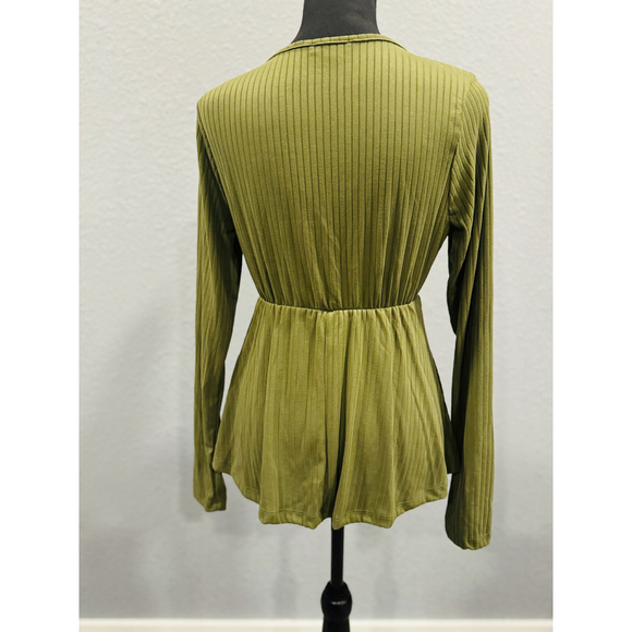 White Birch Olive Green Ribbed Wrap Top NWOT, Sz XL - Picture 4 of 8